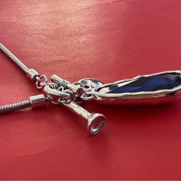 Silver 36" Long Faced Cristal Sweater Necklace Blue Womens Jewelry - Picture 9 of 10